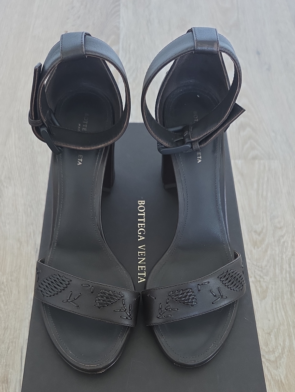 Bottega Veneta Leather Ankle-Strap Block Heels